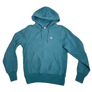 VTG Champion Teal Green Cotton Reverse Weave Hoodie‎ Sweatshirt Men's Size Small